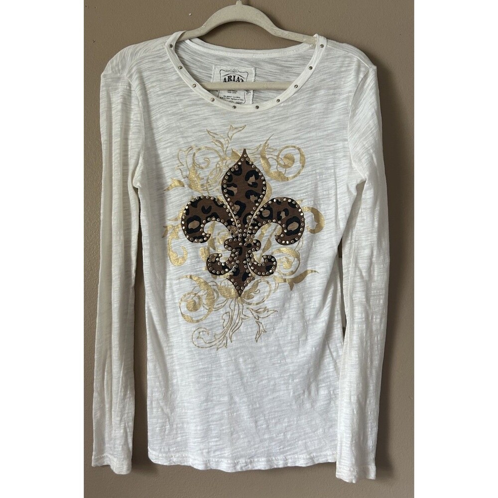 Ariat Fleur De Lis Floral Long Sleeve Top Women Cowgirl Cheetah Small